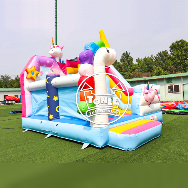 Unicorn Inflatable Bouncy Castle Combo with Slide fo Rental Business