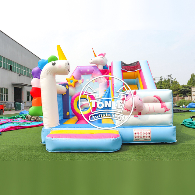 Unicorn Inflatable Bouncy Castle Combo with Slide fo Rental Business