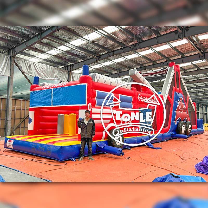 Factory direct sales of inflatable fire truck obstacle courses
