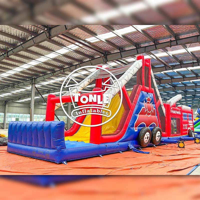 Factory direct sales of inflatable fire truck obstacle courses