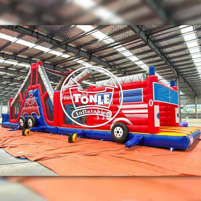 Factory direct sales of inflatable fire truck obstacle courses