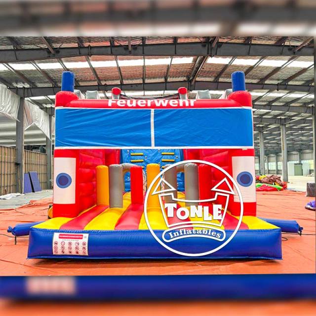 Factory direct sales of inflatable fire truck obstacle courses