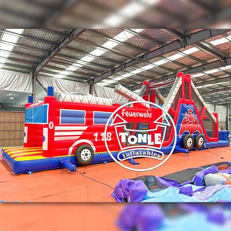 Factory direct sales of inflatable fire truck obstacle courses