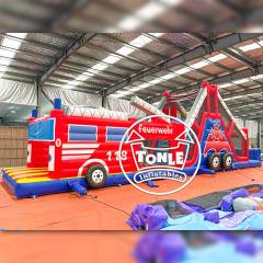 Factory direct sales of inflatable fire truck obstacle courses