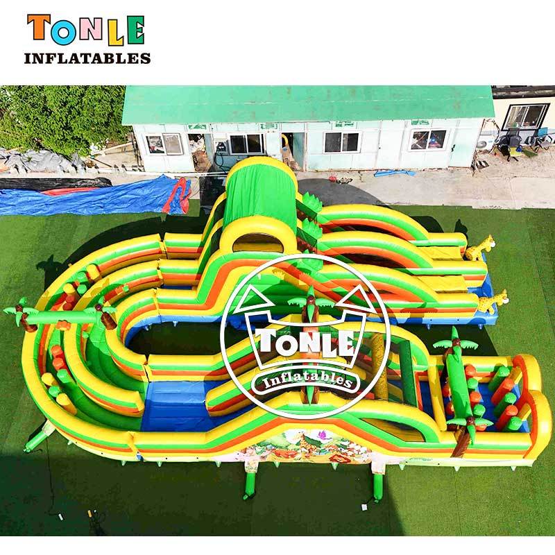 U-Shaped Tropical Jungle Inflatable Obstacle Course Challenge