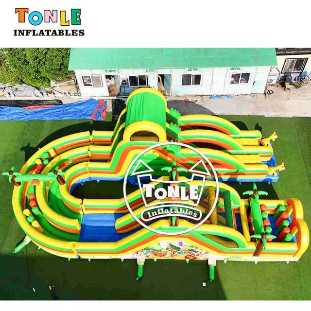 U-Shaped Tropical Jungle Inflatable Obstacle Course Challenge