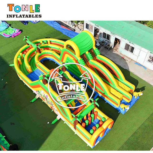 U-Shaped Tropical Jungle Inflatable Obstacle Course Challenge