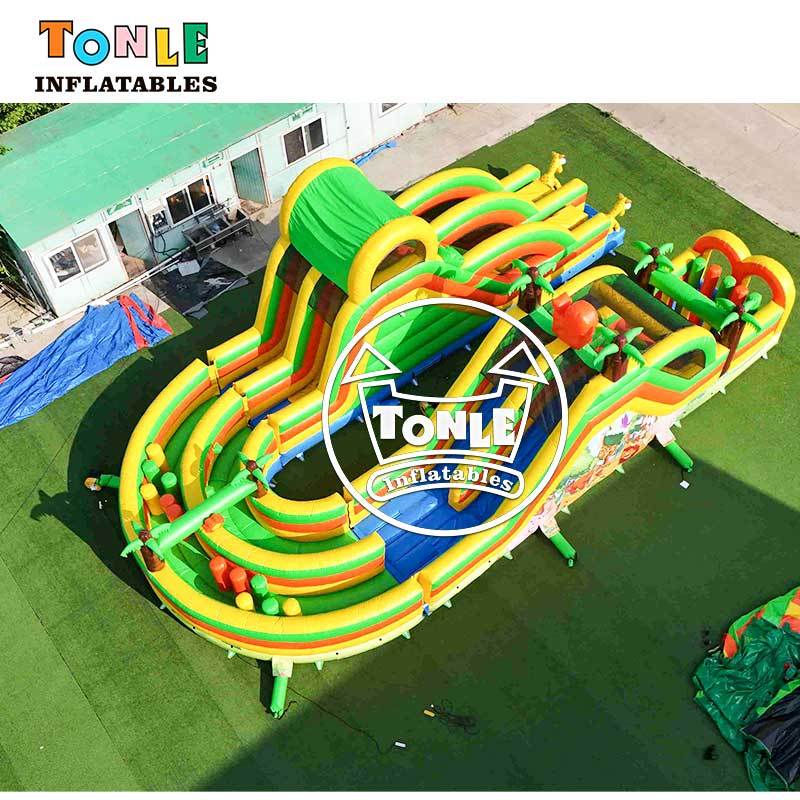 U-Shaped Tropical Jungle Inflatable Obstacle Course Challenge