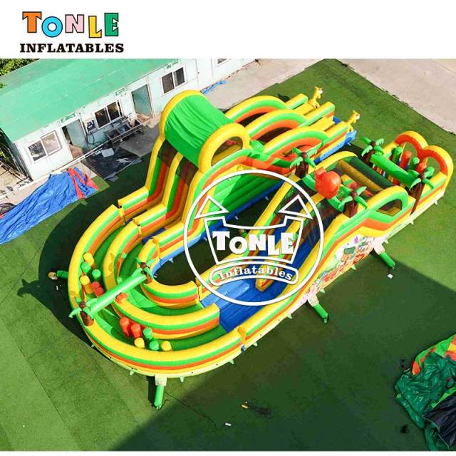 U-Shaped Tropical Jungle Inflatable Obstacle Course Challenge