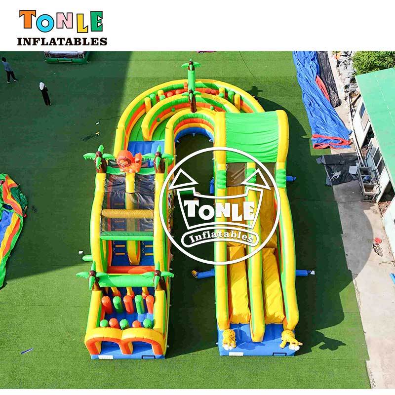U-Shaped Tropical Jungle Inflatable Obstacle Course Challenge