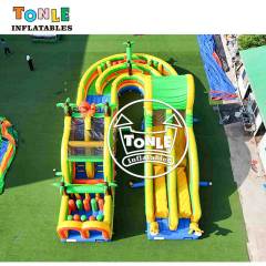 U-Shaped Tropical Jungle Inflatable Obstacle Course Challenge
