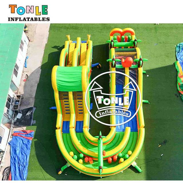 U-Shaped Tropical Jungle Inflatable Obstacle Course Challenge