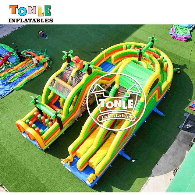 U-Shaped Tropical Jungle Inflatable Obstacle Course Challenge
