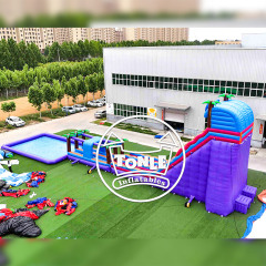 33ft Dual Lane  commercial inflatable water Slide with pool for sale