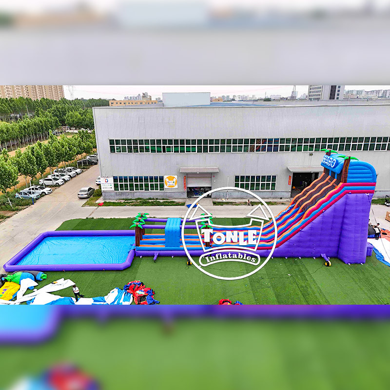 33ft Dual Lane  commercial inflatable water Slide with pool for sale