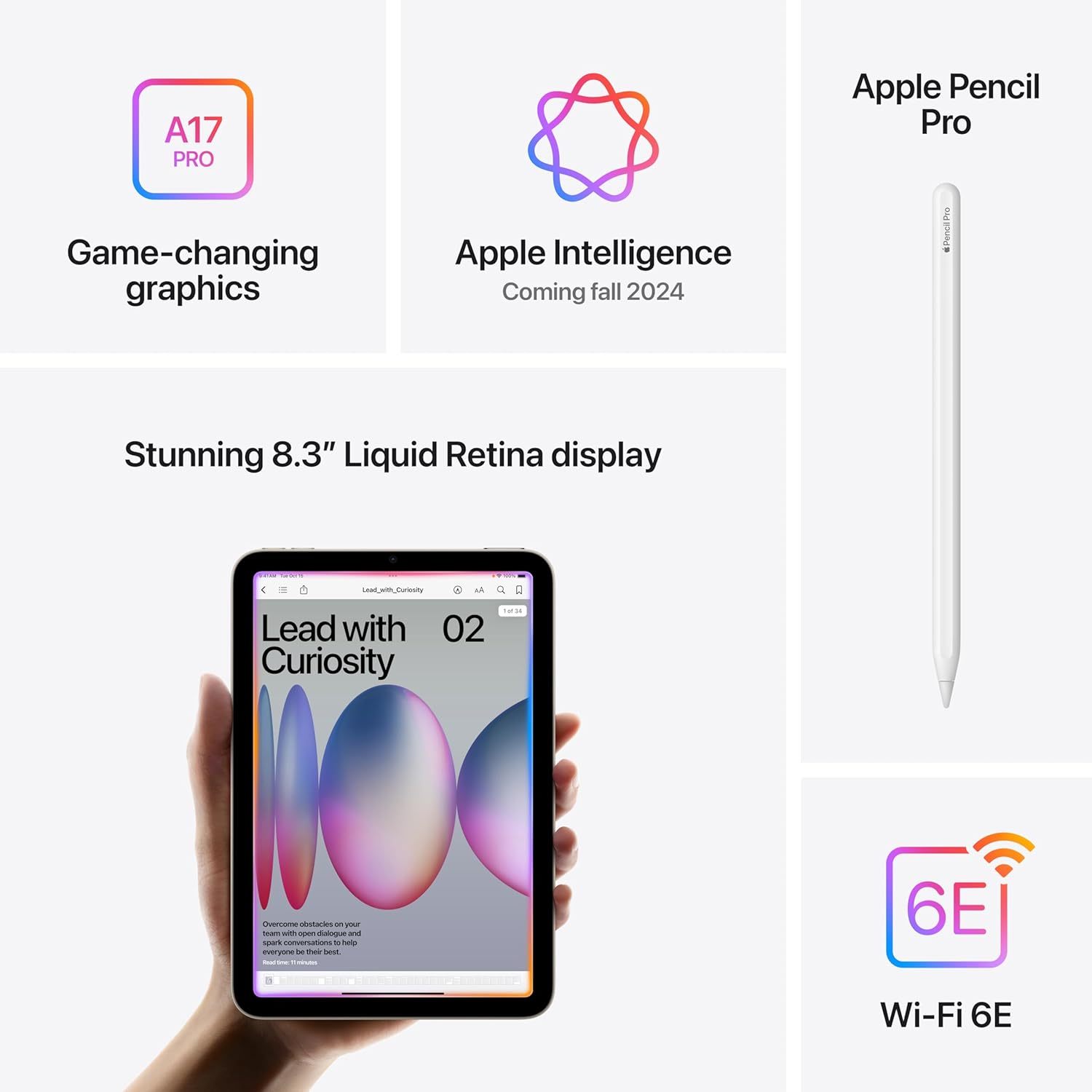 Apple iPad mini (A17 Pro): Apple Intelligence, 8.3-inch Liquid Retina Display, 128GB, Wi-Fi 6E, 12MP Front/12MP Back Camera, Touch ID, All-Day Battery Life — Blue