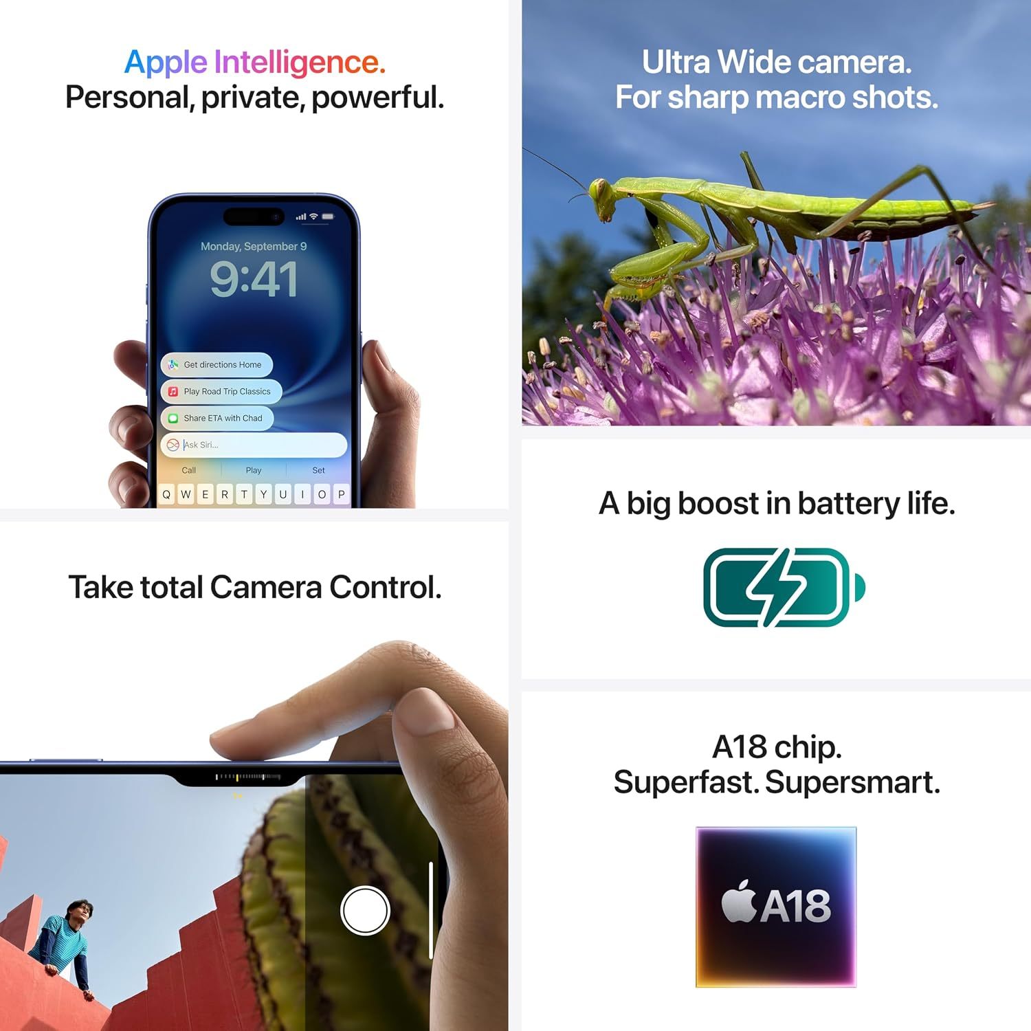 Apple iPhone 16 Plus 128 GB: 5G Mobile phone with Apple Intelligence, Camera Control, A18 Chip and a Big Boost in Battery Life. Works with AirPods; White