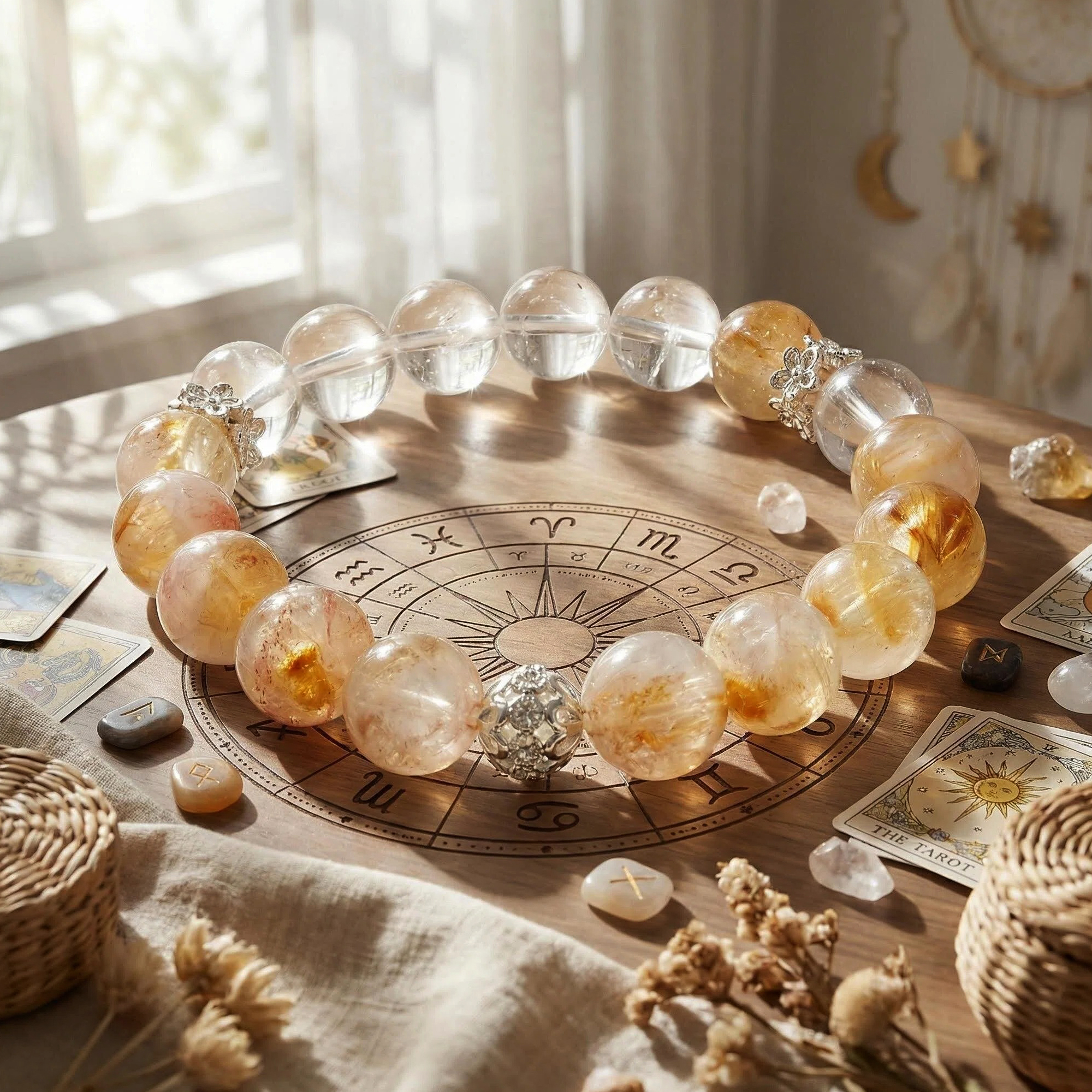 Golden Weave Citrine & Clear Quartz Bracelet Approximately 10 mm