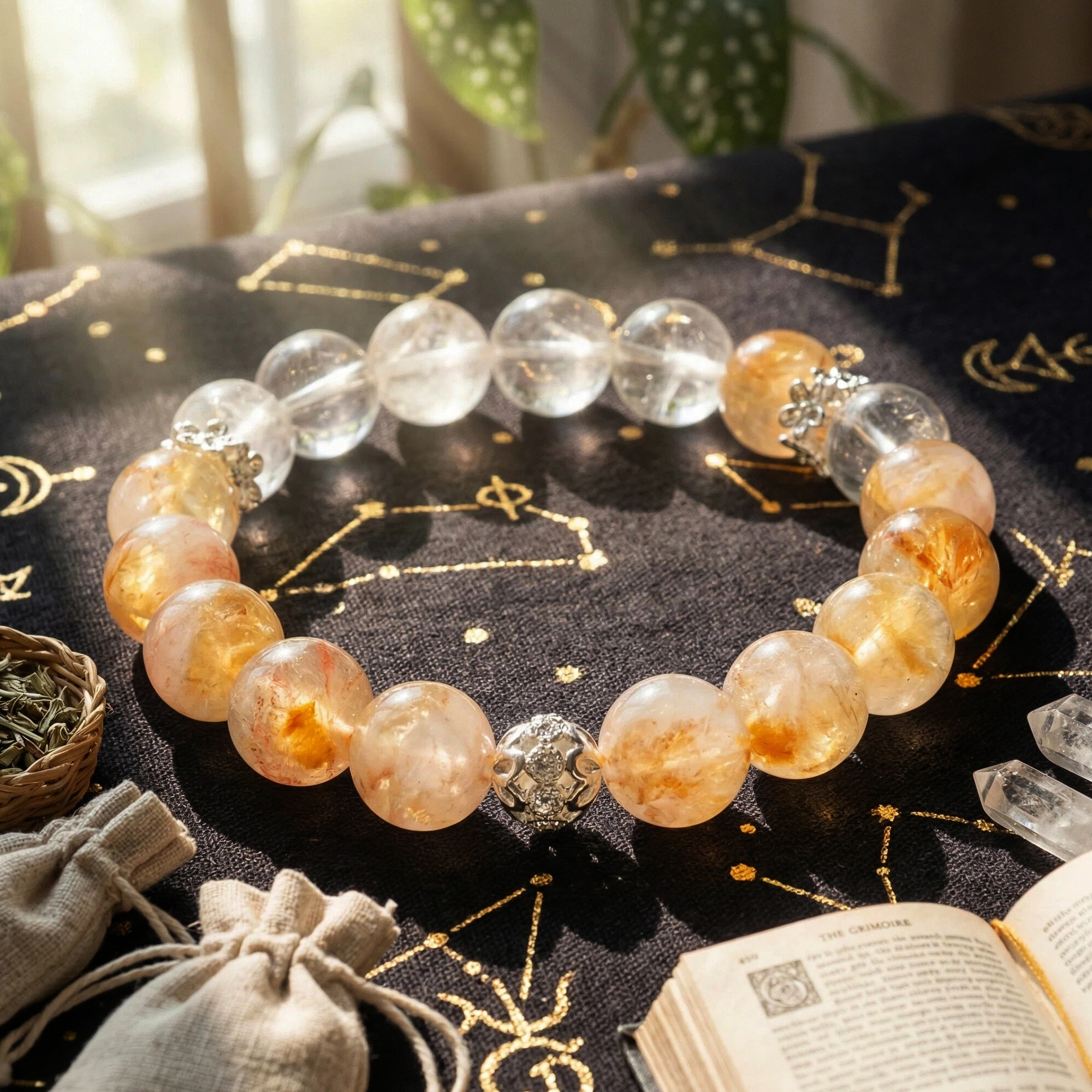 Golden Weave Citrine & Clear Quartz Bracelet Approximately 10 mm