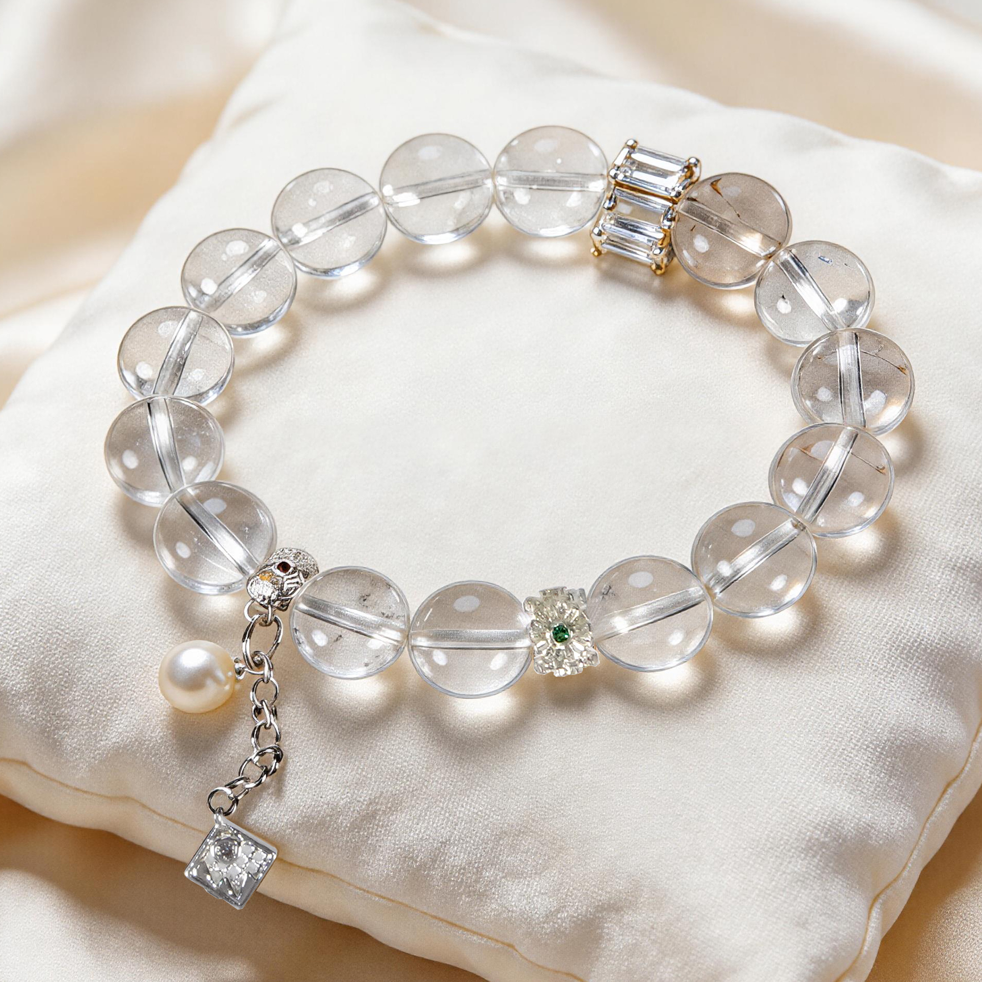 5A Clear Quartz Snowy Crystal Bracelet Approximately 9 mm