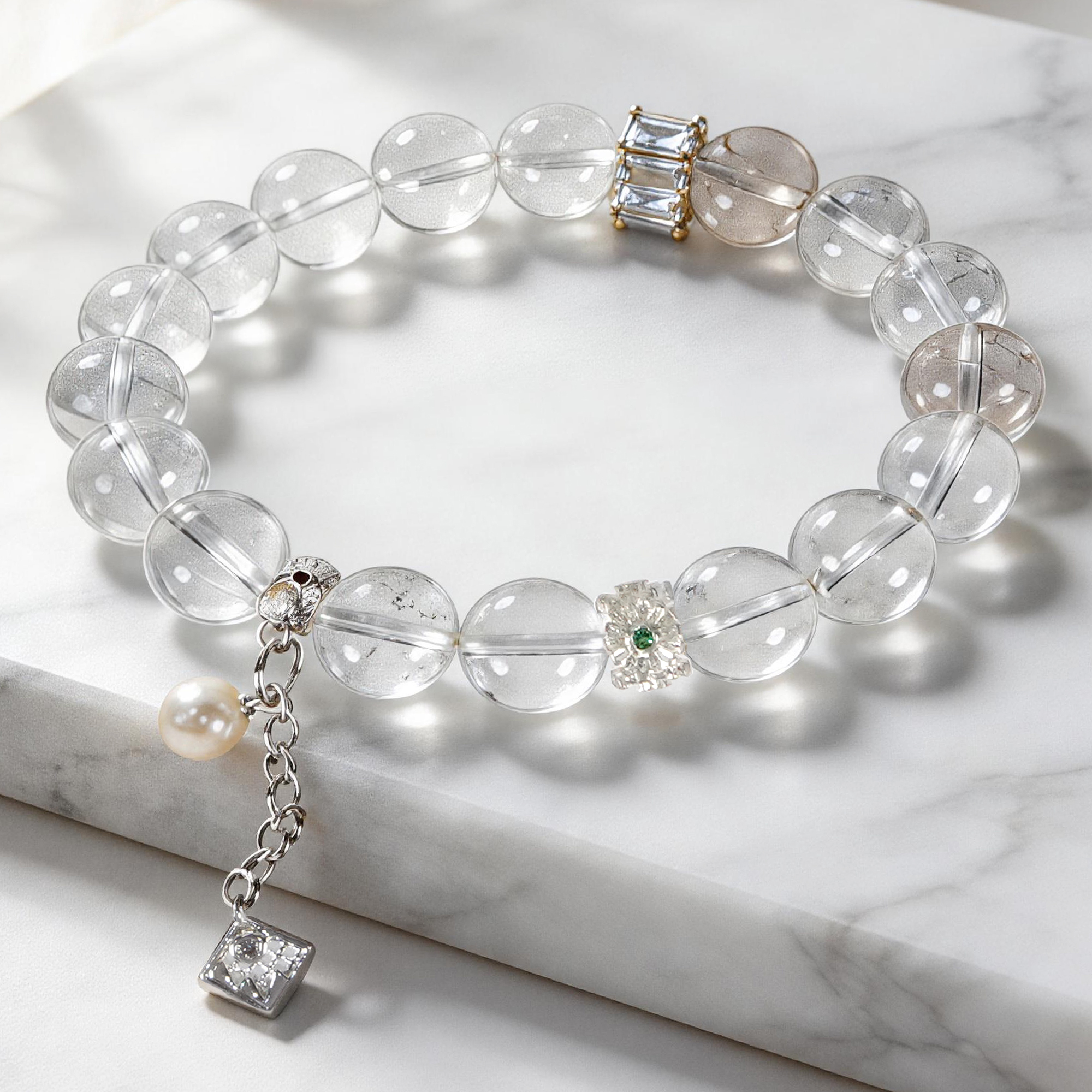5A Clear Quartz Snowy Crystal Bracelet Approximately 9 mm
