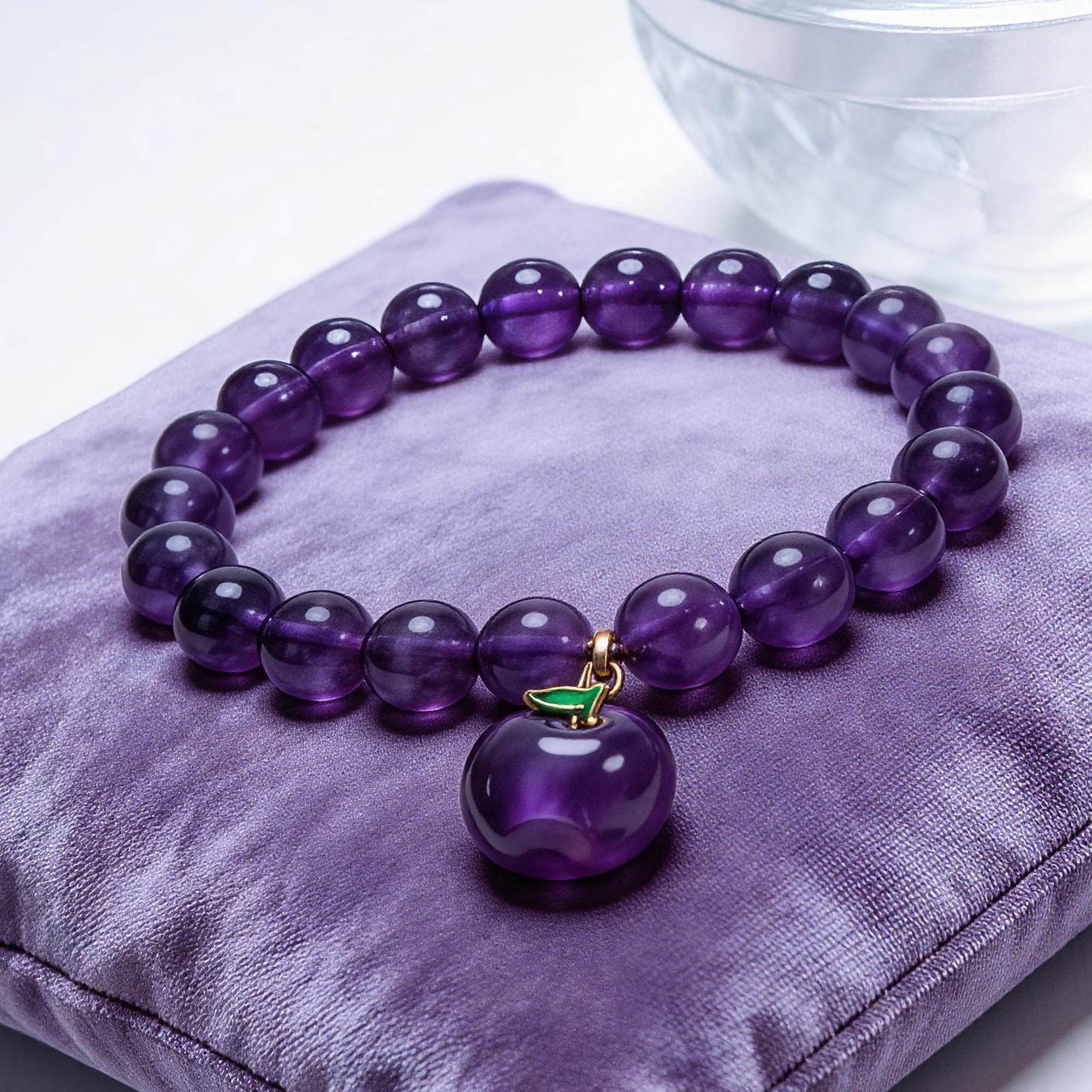 Amethyst Bracelet with Mini Apple Charm 8mm