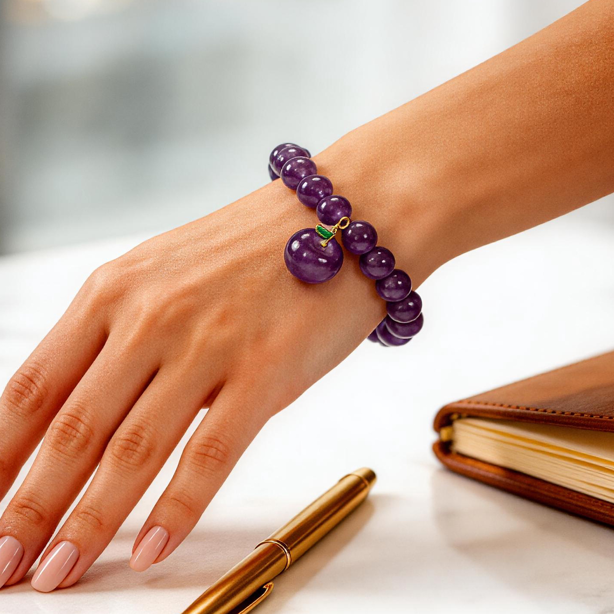 Amethyst Bracelet with Mini Apple Charm 8mm
