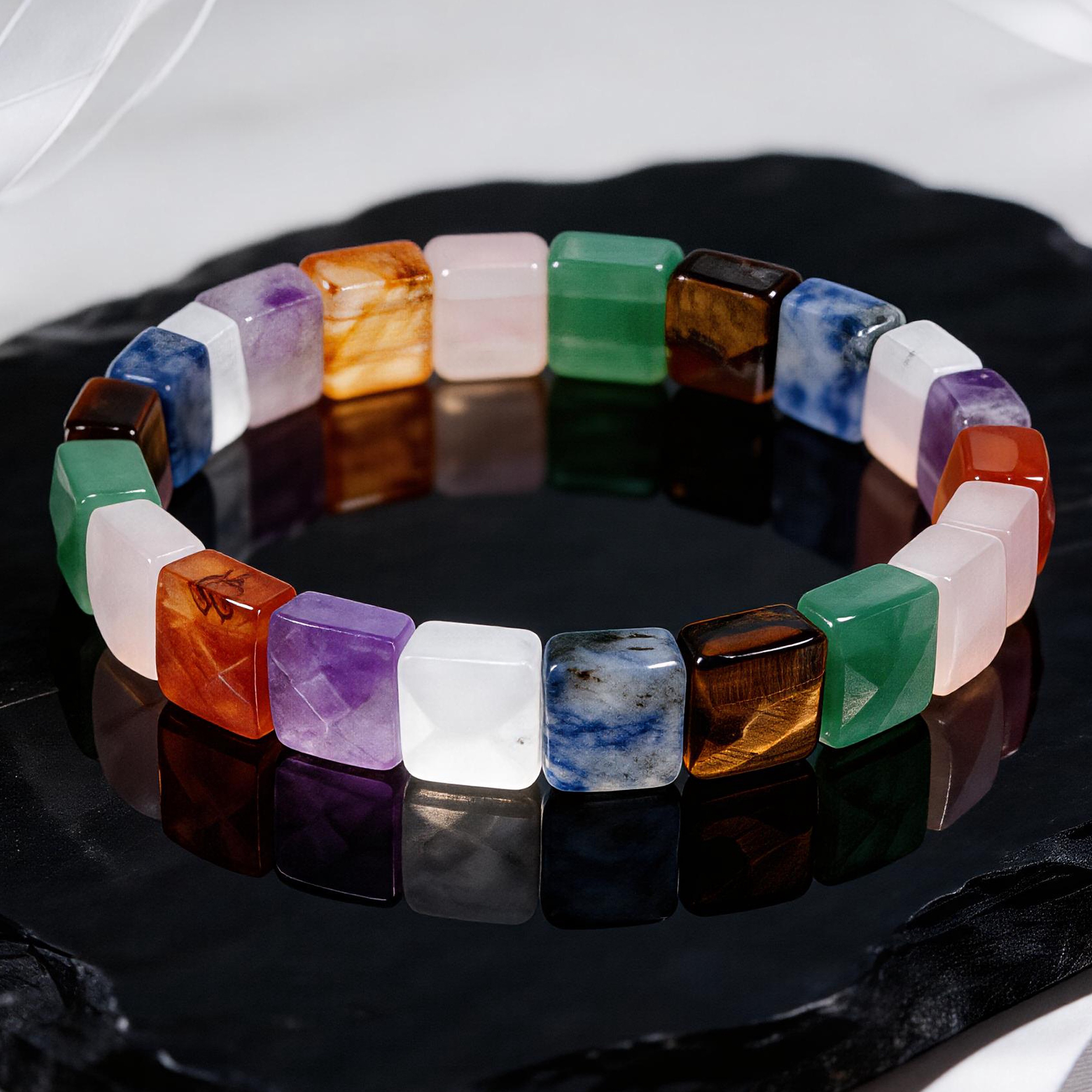 Multi-Stone Crystal Faceted Square Bead Bracelet