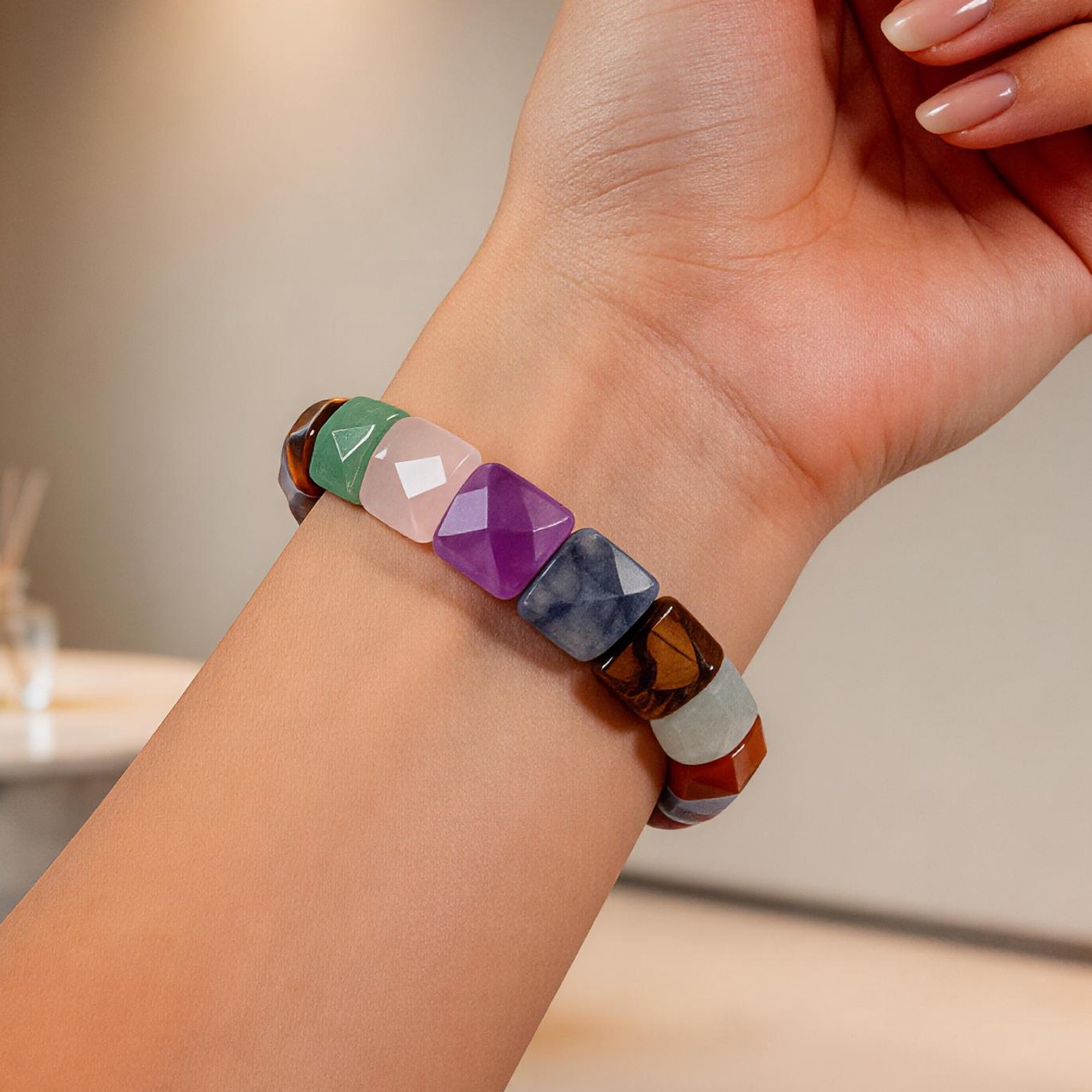 Multi-Stone Crystal Faceted Square Bead Bracelet