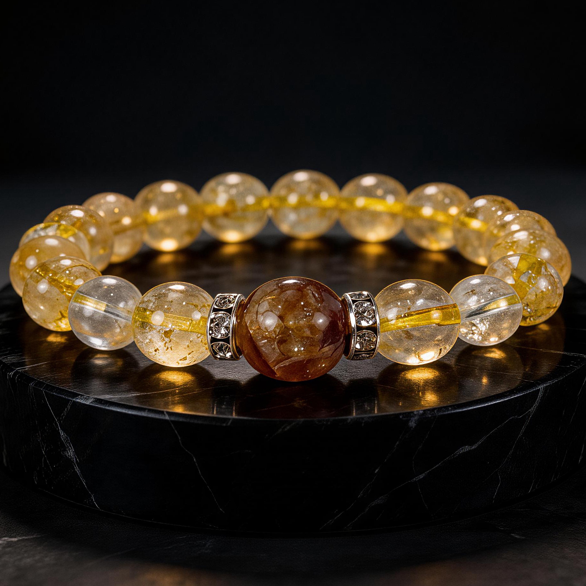Citrine Yellow Tower Crystal & Clear Quartz Beaded Bracelet 10mm