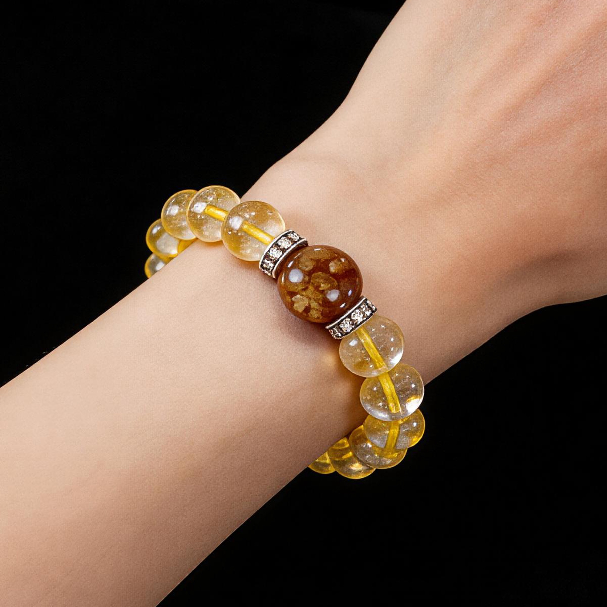 Citrine Yellow Tower Crystal & Clear Quartz Beaded Bracelet 10mm