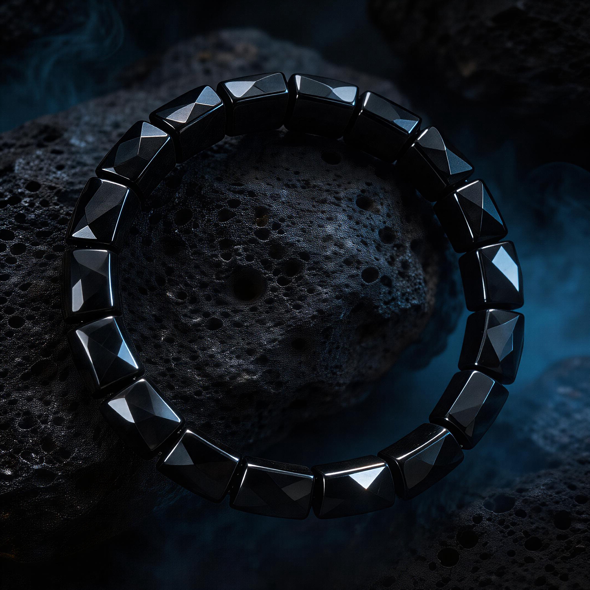Faceted Obsidian Square Bead Bracelet