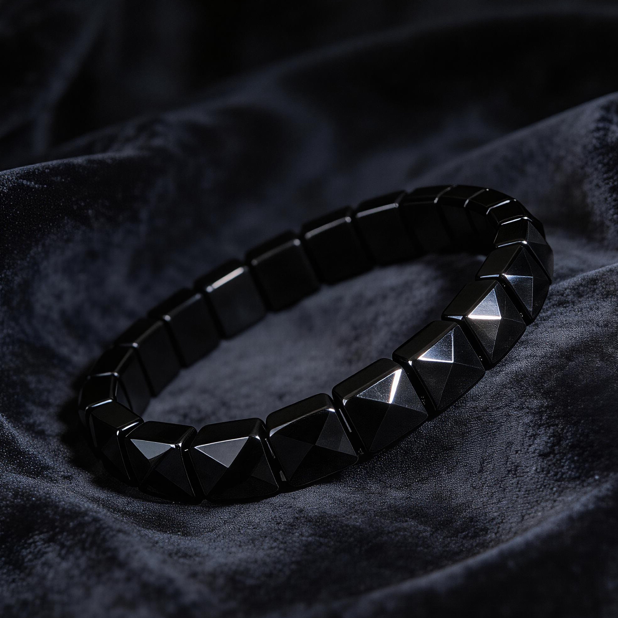 Faceted Obsidian Square Bead Bracelet