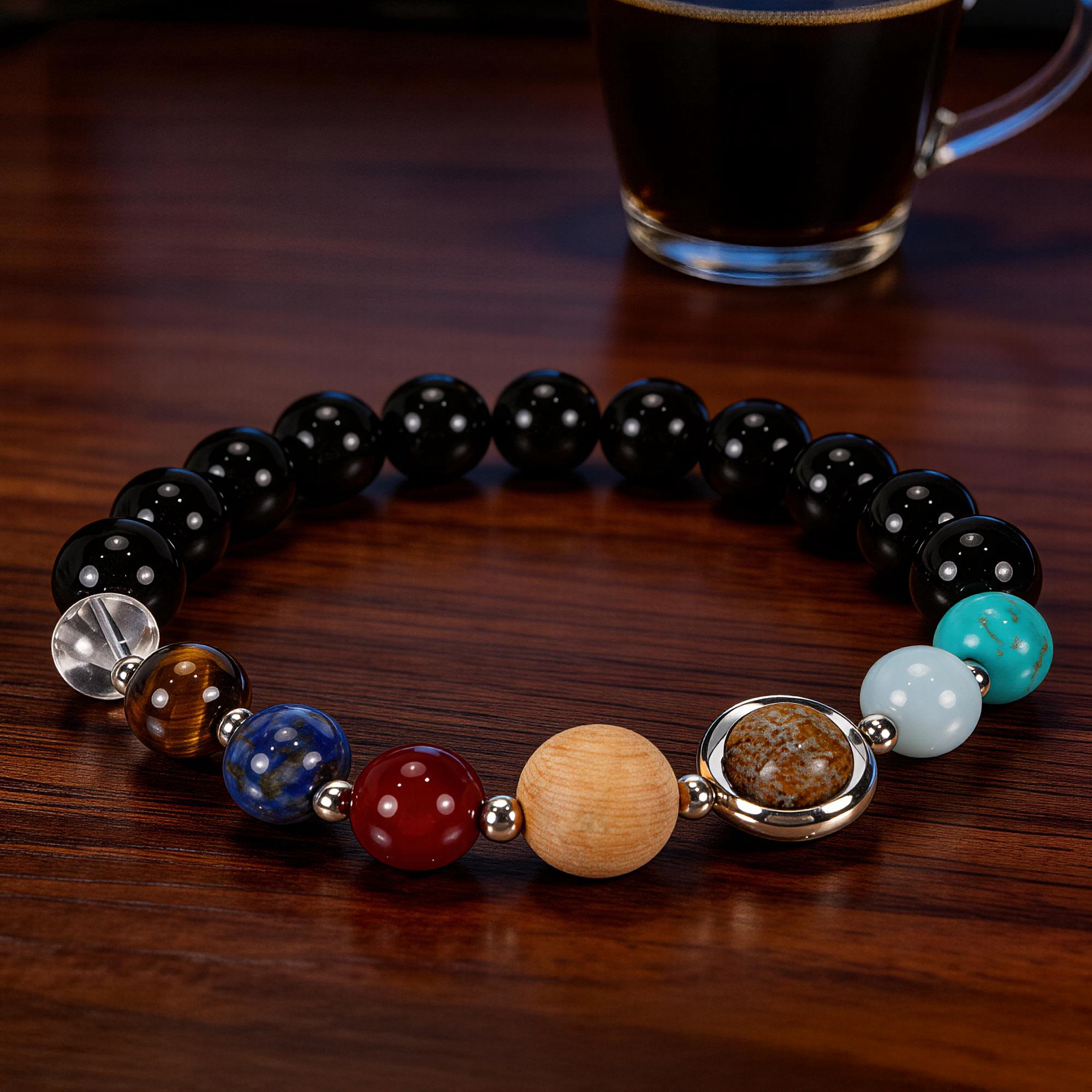 Obsidian Eight Planets Multi-Stone Beaded Bracelet 10mm