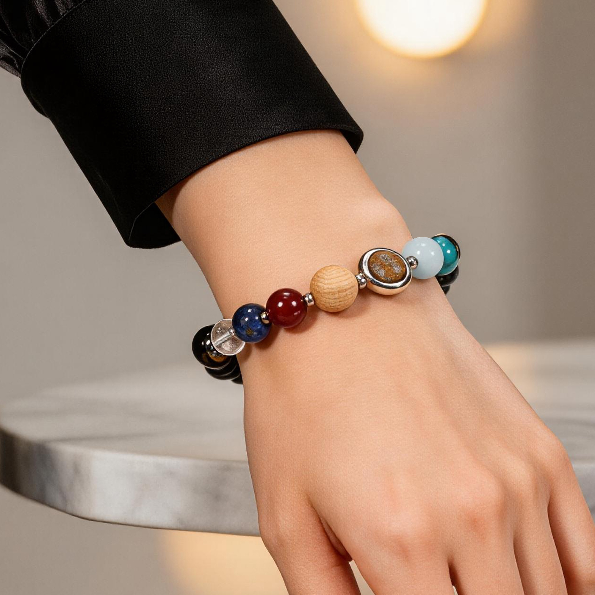 Obsidian Eight Planets Multi-Stone Beaded Bracelet 10mm