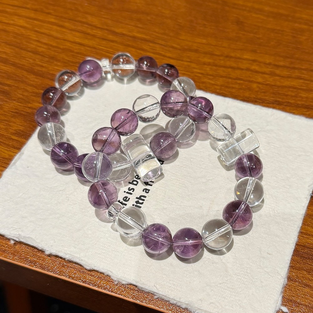 11mm Natural Amethyst Clear Quartz Bracelet Wisdom Study Career Health Calming Healing Crystal Bracelet For Elegant Women Stackable Daily Jewelry