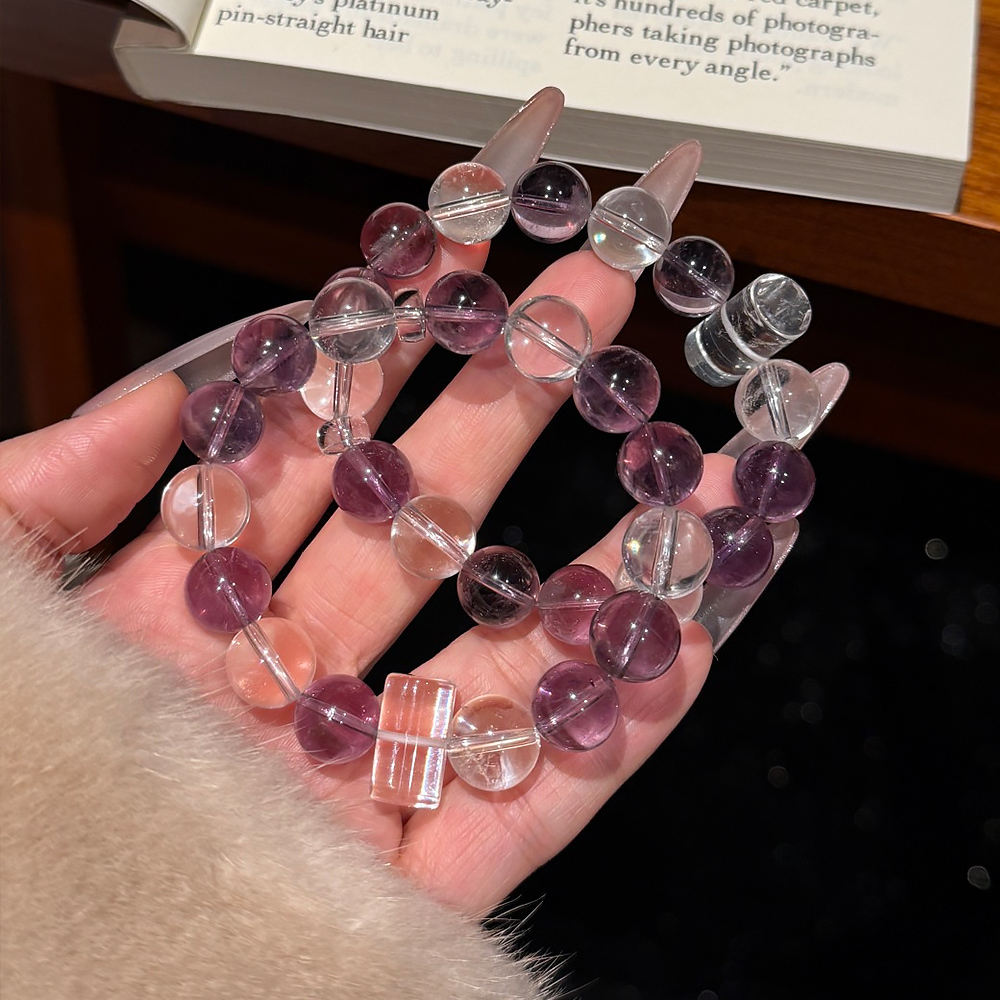 11mm Natural Amethyst Clear Quartz Bracelet Wisdom Study Career Health Calming Healing Crystal Bracelet For Elegant Women Stackable Daily Jewelry