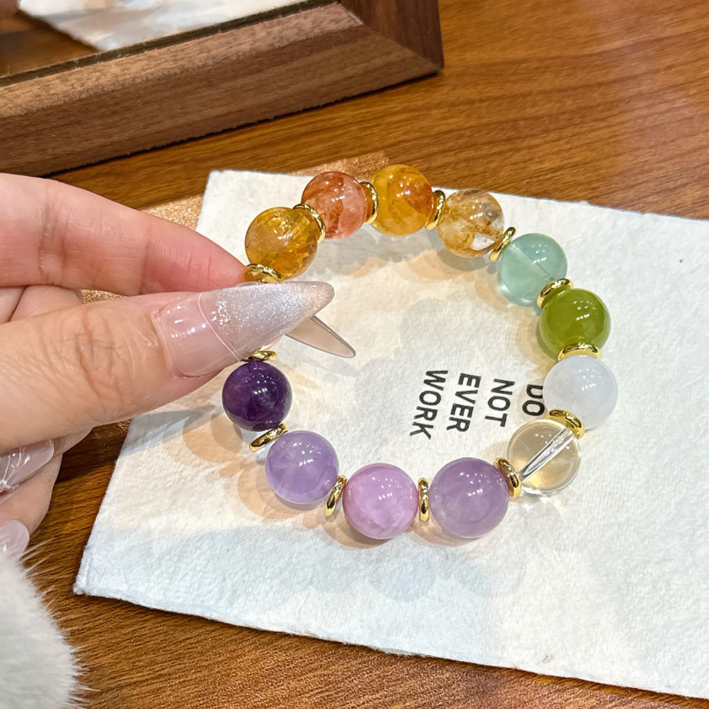 12mm Nine Luminaries Multi Crystal Bracelet Natural Mixed Phantom Quartz Amethyst Kunzite Healing Wealth Luck Bracelet For Women