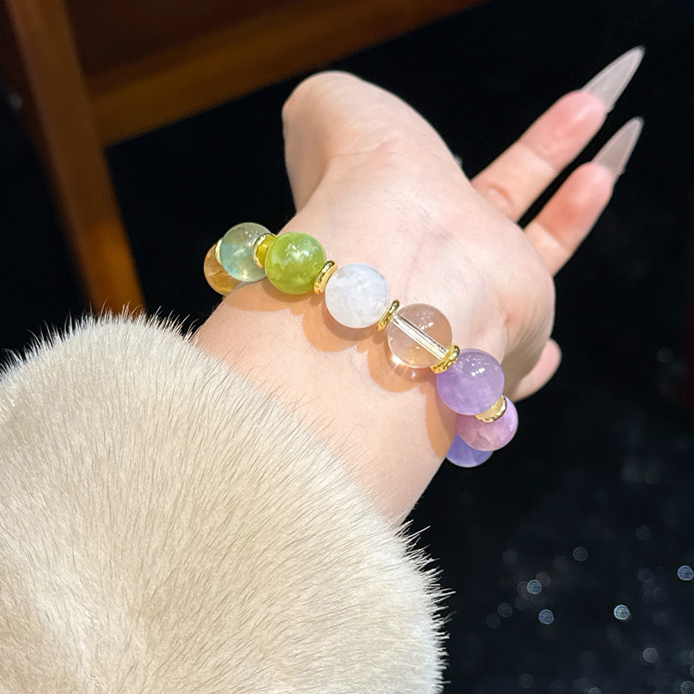 12mm Nine Luminaries Multi Crystal Bracelet Natural Mixed Phantom Quartz Amethyst Kunzite Healing Wealth Luck Bracelet For Women