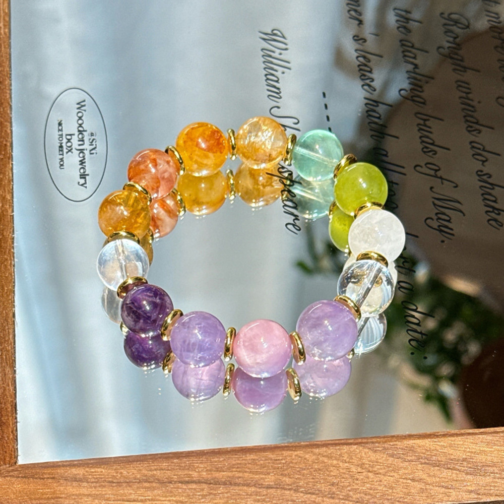 12mm Nine Luminaries Multi Crystal Bracelet Natural Mixed Phantom Quartz Amethyst Kunzite Healing Wealth Luck Bracelet For Women