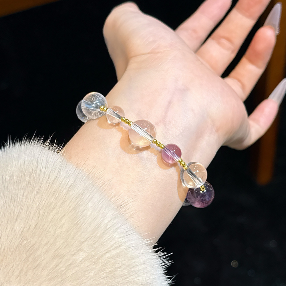 10/12mm Perfect Blessings Multi Crystal Bracelet Gourd Lucky Charm Rhodonite Rose Quartz Kunzite Healing Wealth Bracelet For Women