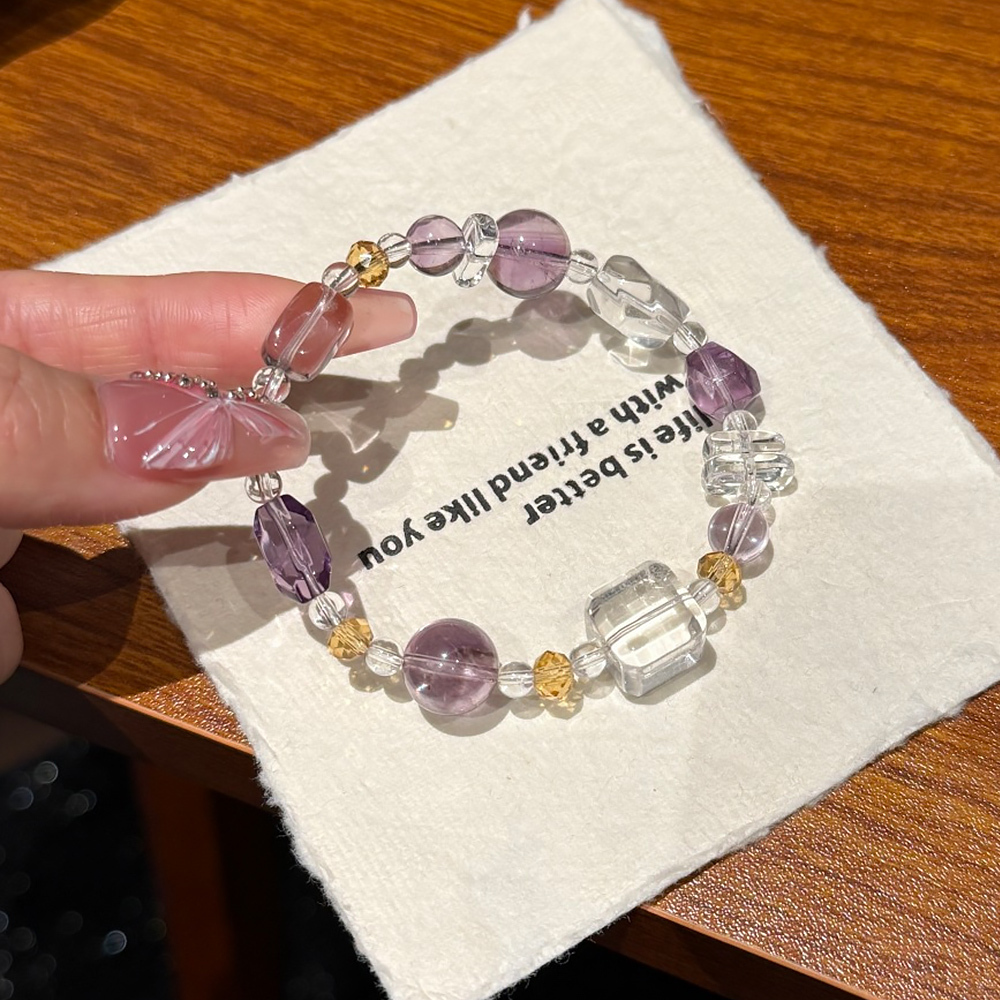 Natural Amethyst Clear Quartz Bracelet Wisdom Purification Healing Crystal Bracelet Career Luck Women Adjustable Daily Jewelry