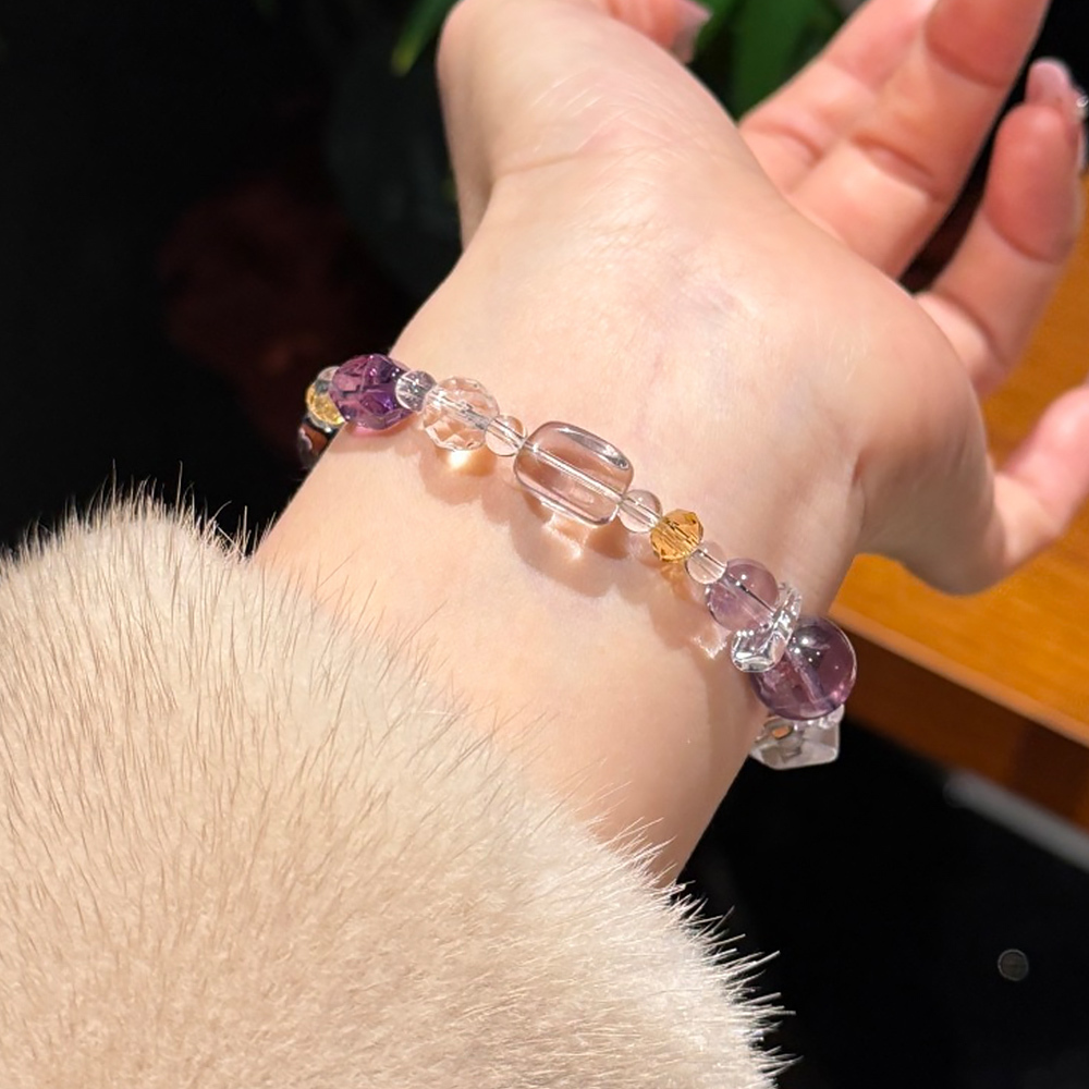 Natural Amethyst Clear Quartz Bracelet Wisdom Purification Healing Crystal Bracelet Career Luck Women Adjustable Daily Jewelry