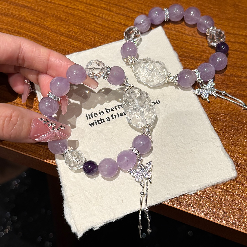 12mm Natural Amethyst Nine-Tailed Fox Bracelet Clear Quartz Fox Charm Wisdom Luck Emotional Healing Crystal Bracelet For Women
