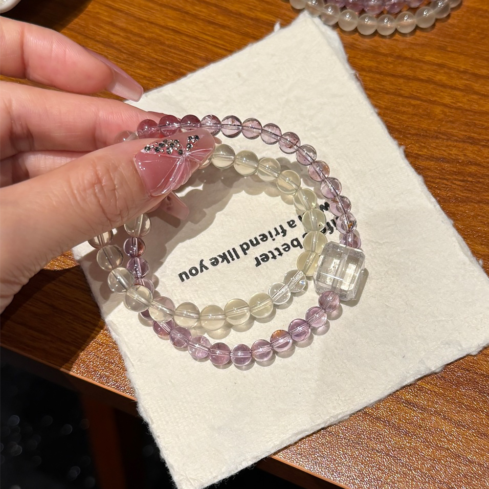 6mm Bolivian Amethyst Lemon Citrine Double Bracelet Wisdom Wealth Healing Crystal Bracelet Study Career Luck Stackable Jewelry For Women