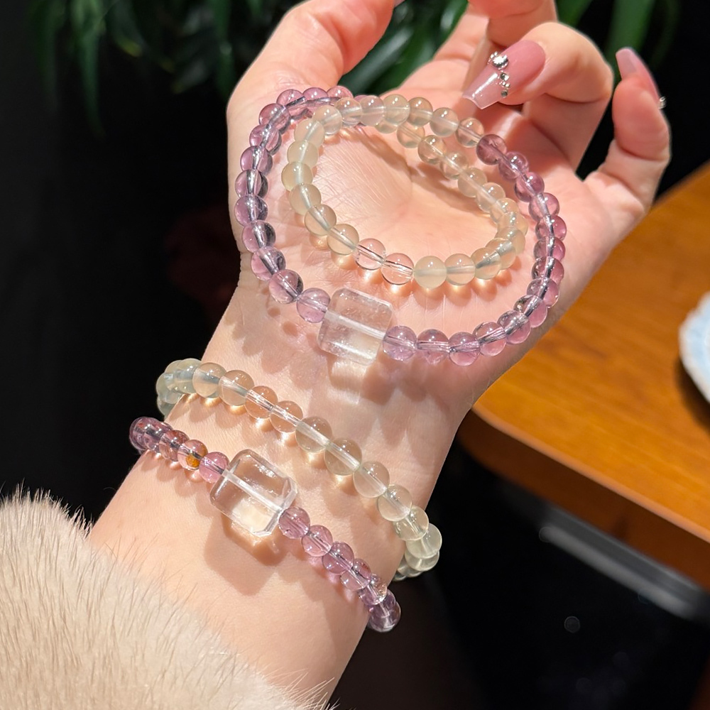 6mm Bolivian Amethyst Lemon Citrine Double Bracelet Wisdom Wealth Healing Crystal Bracelet Study Career Luck Stackable Jewelry For Women