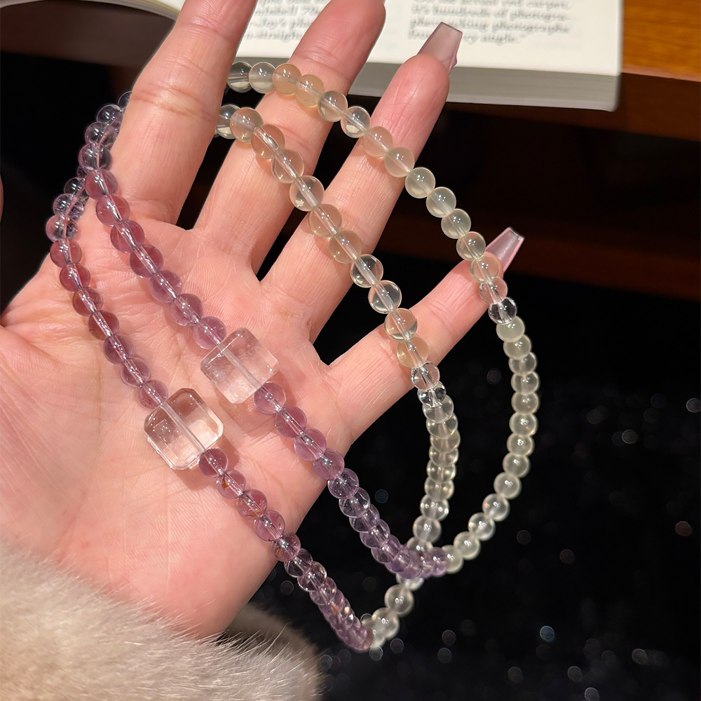 6mm Bolivian Amethyst Lemon Citrine Double Bracelet Wisdom Wealth Healing Crystal Bracelet Study Career Luck Stackable Jewelry For Women