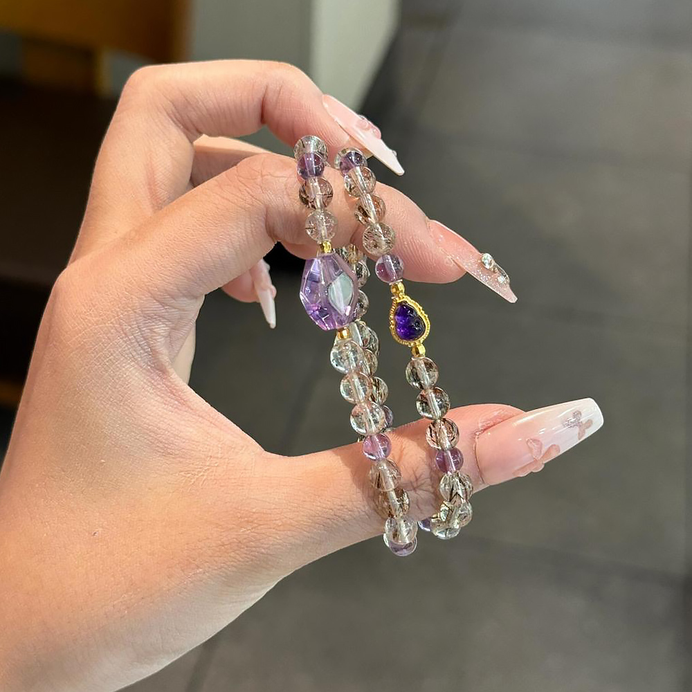 6mm Black Gold Super Seven Amethyst Bracelet Irregular Raw Purple Crystal Career Wealth Healing Bracelet For Ambitious Women