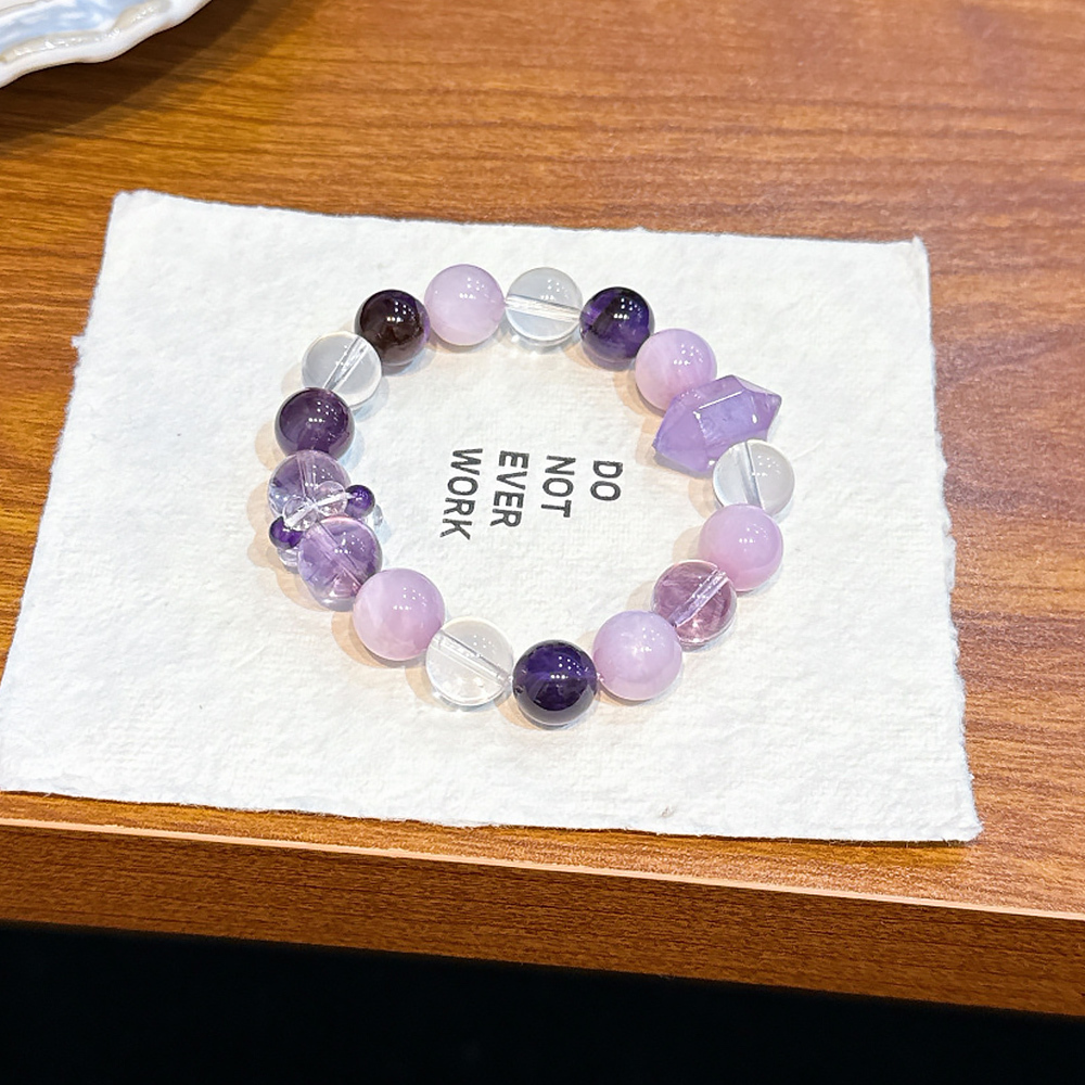 12mm Uruguayan Brazilian Amethyst Twin Point Bracelet Kunzite Clear Quartz Wisdom Calming Healing Crystal Bracelet For Women Artistic Daily Jewelry