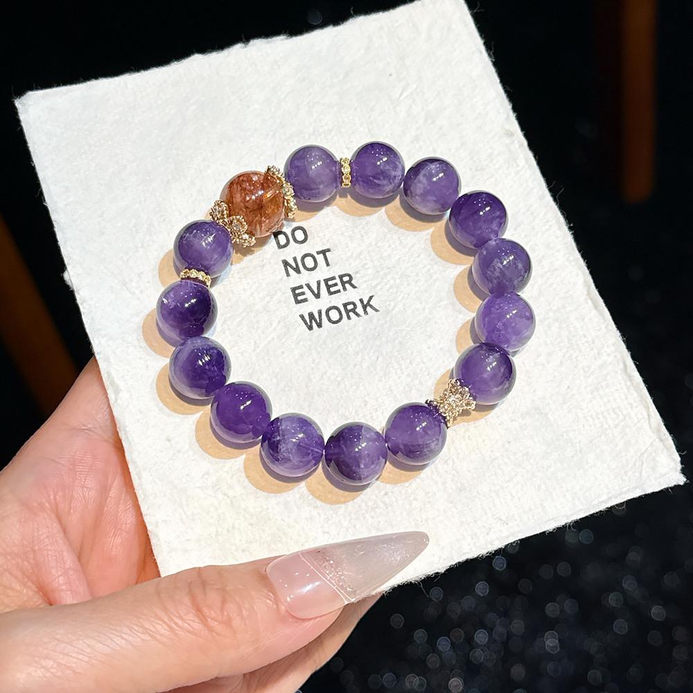 12mm Natural Dreamy Amethyst Bracelet Red Phantom Quartz Wisdom Career Wealth Healing Crystal Bracelet For Women Office Daily Jewelry